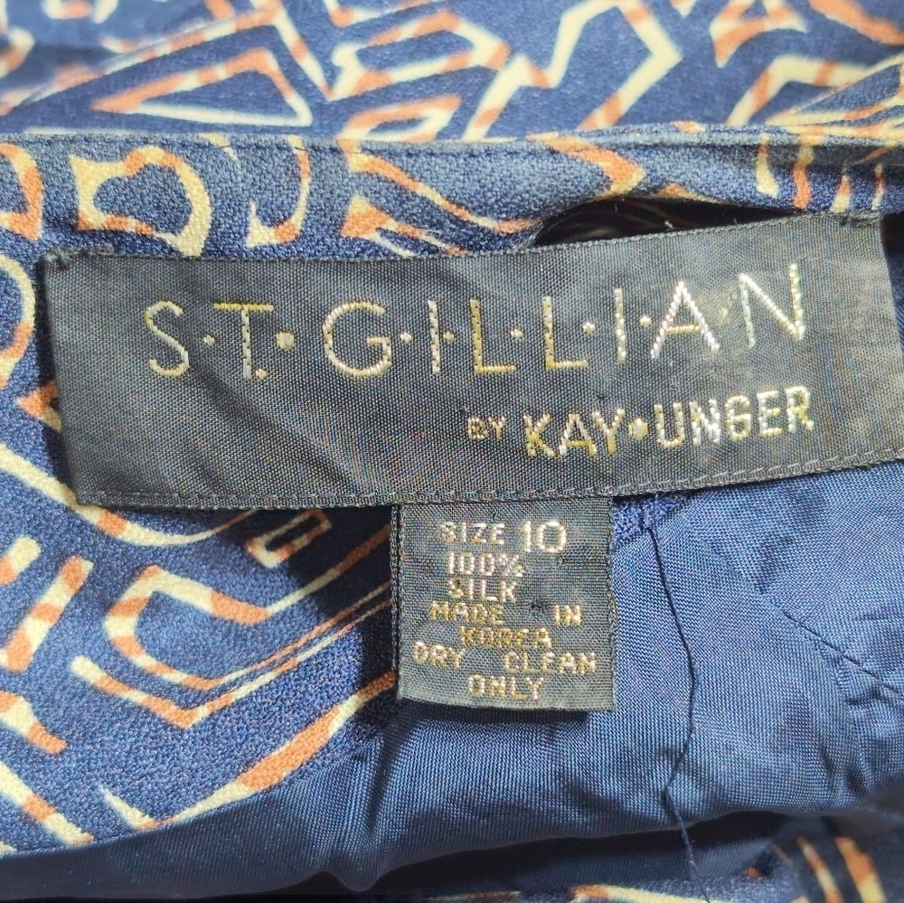 Vintage St. Gillian Kay Unger Sz 10 Navy Patterned Silk Blazer - Picture 5 of 5